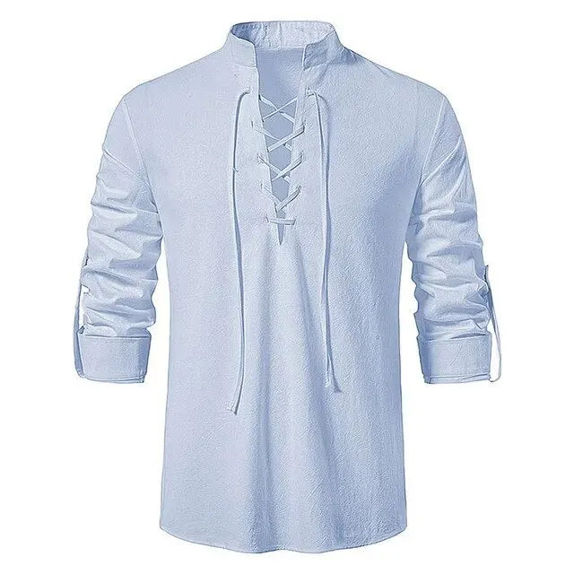 King Billion Men's Shirts Casual Men Cotton Linen Long Sleeve T-shirt Spring Autumn Vintage Shirt US Size Drawstring Neck Quick Pick Grocers