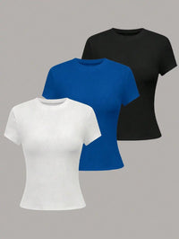 Women's Solid Color Short Sleeve T-Shirt, Minimalist Basic Top for Summer Quick Pick Grocers