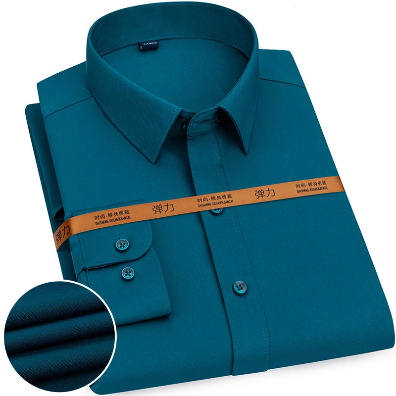 New Men's Solid Color Business Shirt Formal Fashion Thin Classic Basic Casual Slim White Long Sleeve Social Shirt Brand Clothes Quick Pick Grocers