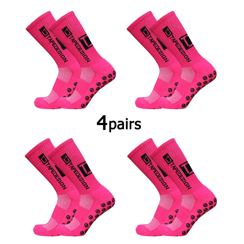 4Pairs/Lot 2024 New ANTI SLIP Tapedesign Football Socks Mid Calf Non-Slip Soccer Sport Cycling Sports Mens Sock EU38-45 Quick Pick Grocers