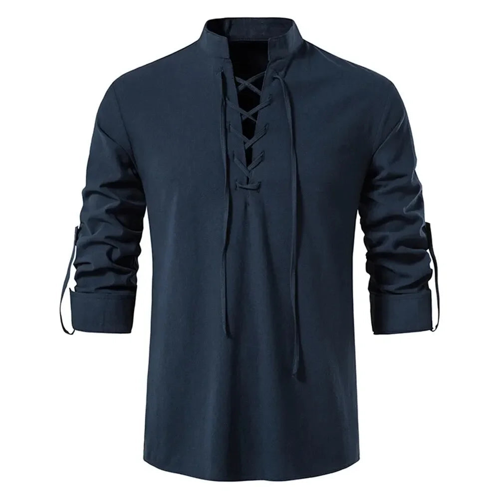 King Billion Men's Shirts Casual Men Cotton Linen Long Sleeve T-shirt Spring Autumn Vintage Shirt US Size Drawstring Neck Quick Pick Grocers
