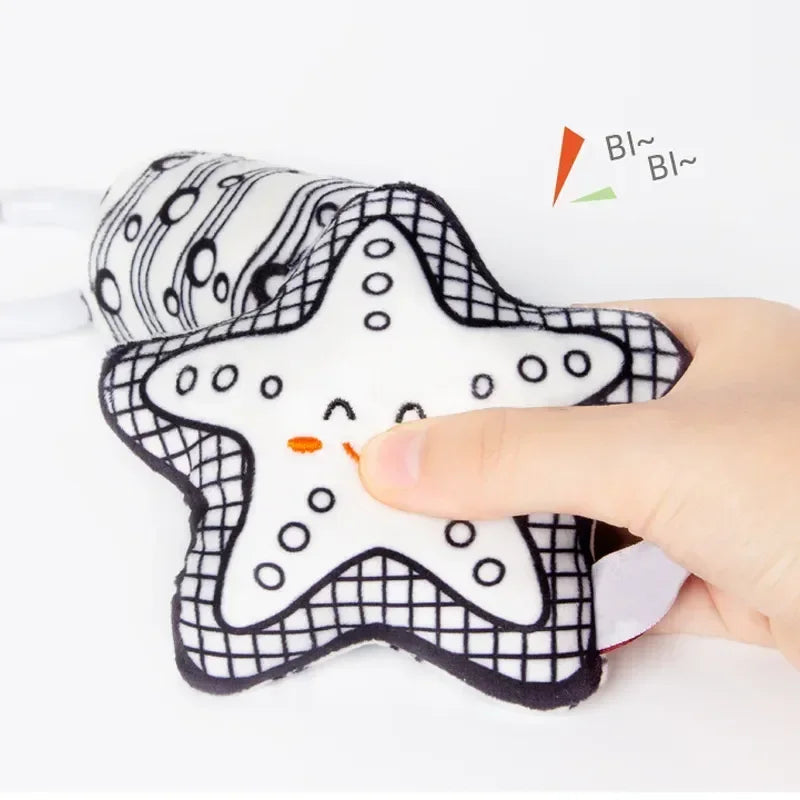 Stroller Bed Hanging Bell Plush Doll Baby Infant Rattles Newborn Black White Visual Grab Ability Training Toys игрушки для детей Purest Peak