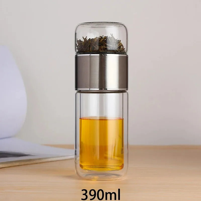 420ML Tea Water Bottle High Borosilicate Glass Double Layer Tea Water Cup Infuser Tumbler Drinkware Water Bottle With Tea Filter Econic Blanks
