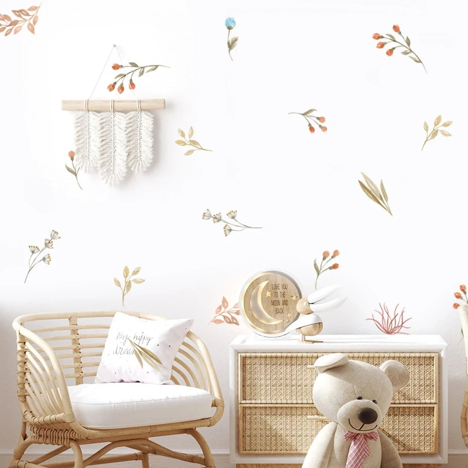 Boho Flowers Wall Stickers Child Watercolor Bedroom Living Room Home Decor Art Eco-frienly Removable Decals PVC Murals Econic Blanks