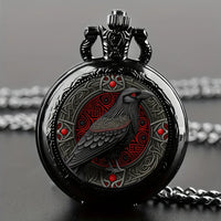 Gothic Design Black Raven Pocket Watch With Necklace Alloy Case & Band,Quartz Movement, Non-Waterproof Watch for Men Women Kids Quick Pick Grocers