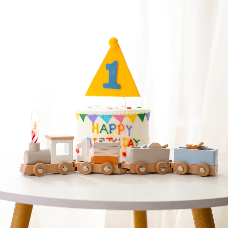 Wooden Train Birthday Toy  Montessori Toys Baby Educational Toys  Wooden Trolley  Baby Learning Toys  Number Of Wood Baby's Toys Purest Peak