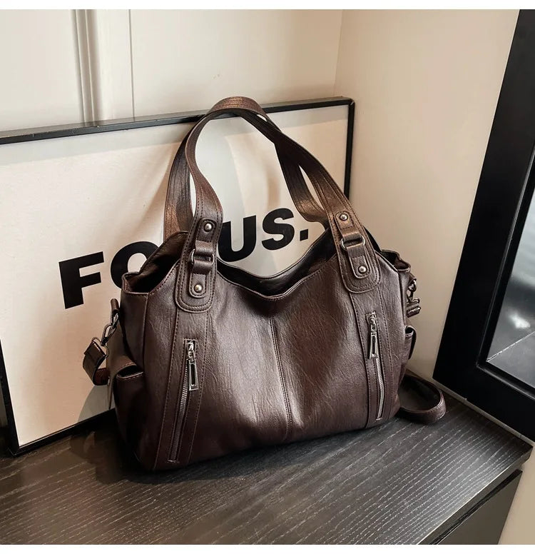 Soft Interior Compartment Shoulder Bags 2026 High Quality Contrasting Colors Bags for Women Fashion Zipper Pu Women's Handbags Quick Pick Grocers
