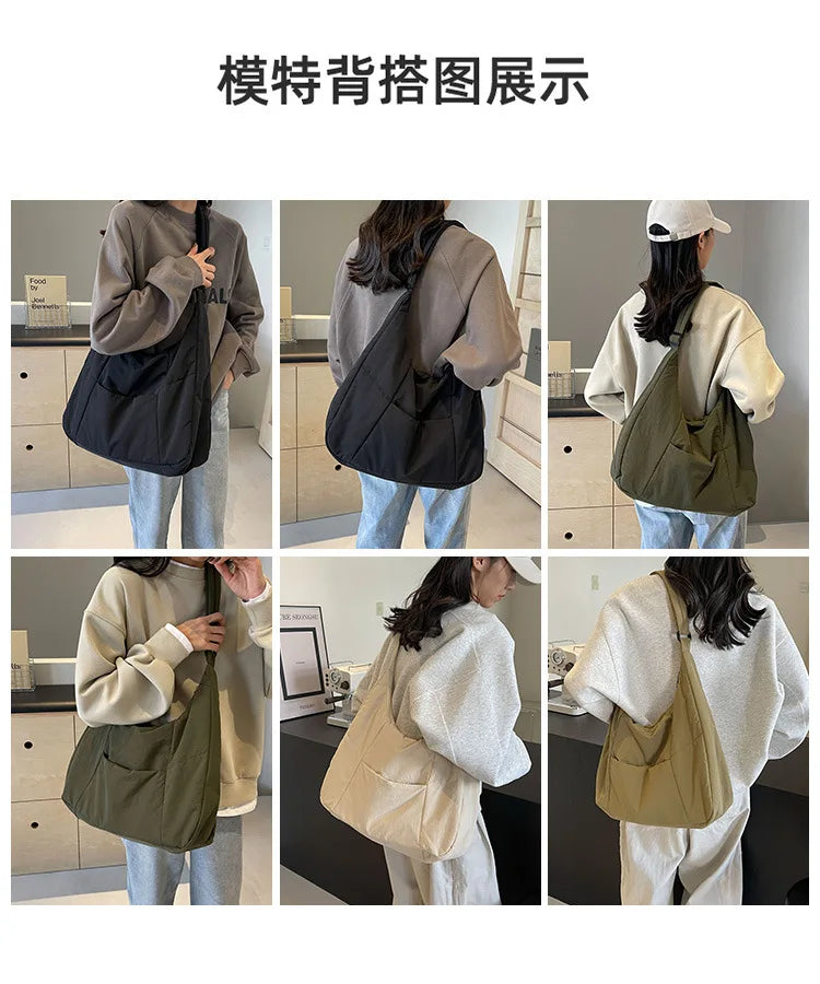 Trendy Women's Soft Cloth Shoulder Bag Solid Color Student 2026 Spring Y2k Casual Style Big Handbags Crossbody Bags for Women Quick Pick Grocers