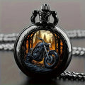 Vintage Black Motorcycle Quartz Pocket Watch, Necklace Pendant With World Time Feature,  Ideal Gift For Men & Women and Kids Quick Pick Grocers