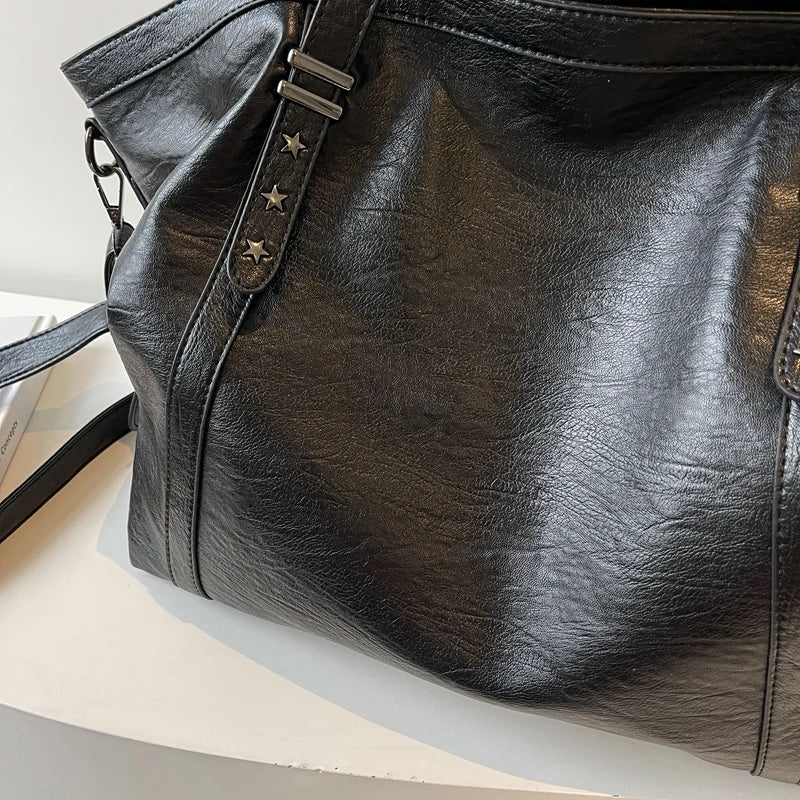 MOODS Large Sized Tote Bags For Women Soft PU Leather Pure Color Large Capacity Shopper Shoulder Crossbody Bag Quality Handbags Quick Pick Grocers