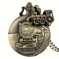 Vintage Bronze Train Locomotive Steampunk Quartz Pocket Watch Necklace Pendant with Chain Best Gift for Men Women reloj bolsillo Quick Pick Grocers