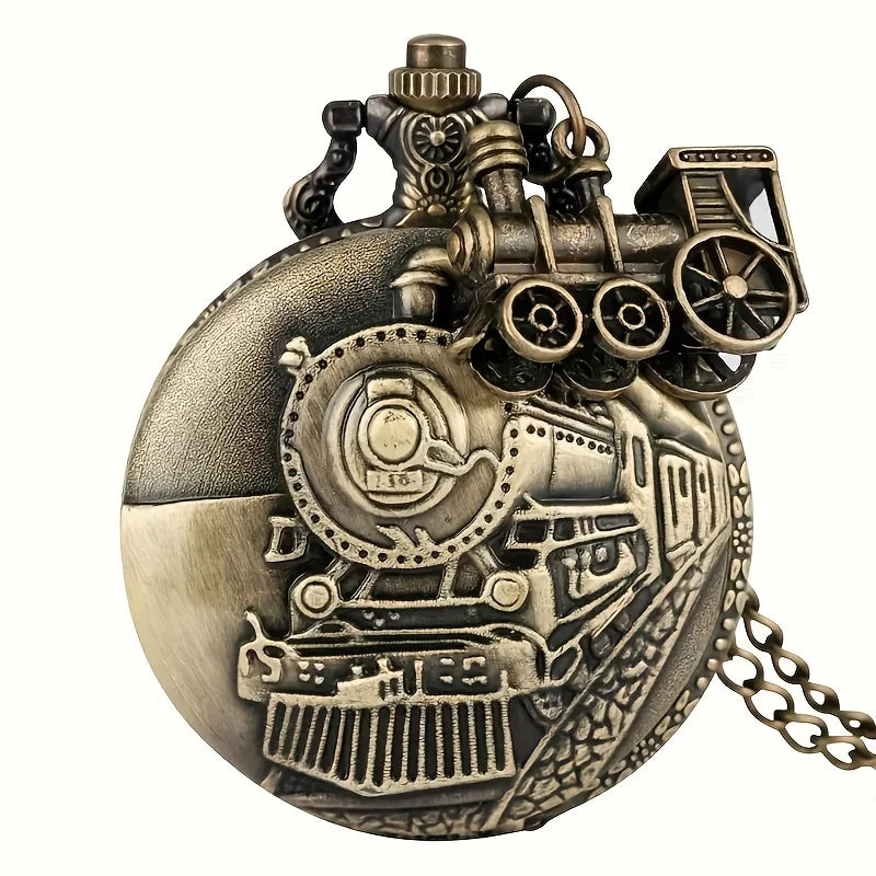 Vintage Bronze Train Locomotive Steampunk Quartz Pocket Watch Necklace Pendant with Chain Best Gift for Men Women reloj bolsillo Quick Pick Grocers