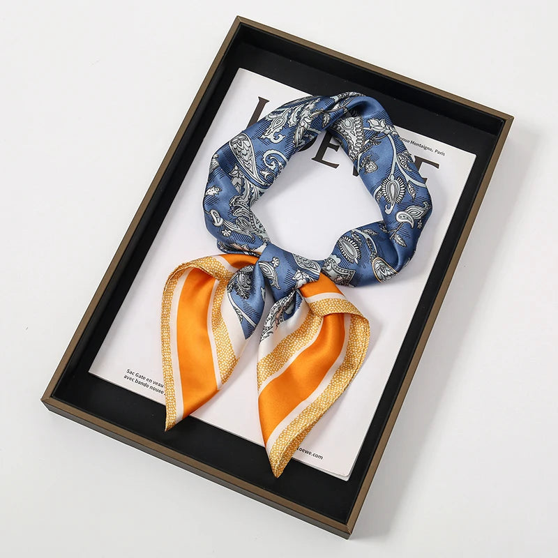 Bohemian Style Print Luxury Brand Silk Square Scarf Women Satin Shawls Neckerchief Wrap Scarves Bandana Hair Hjiab Floral Quick Pick Grocers