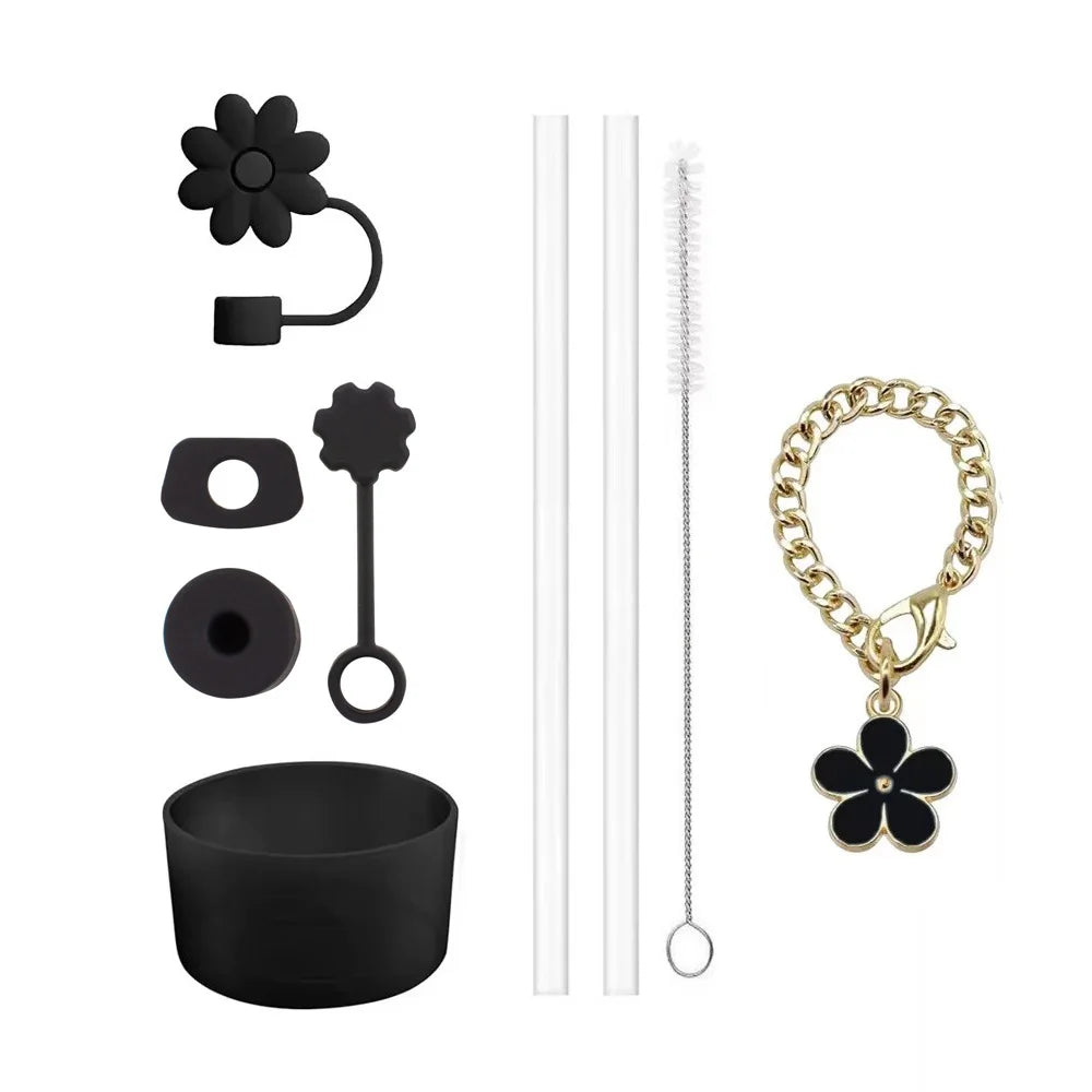 Cup Accessories for Stanley Cup Set of 9 Straw and Brush and 1 Flower Charm Chain 3 Spill Proof Stopper Flowers Straw Cover Boot Quick Pick Grocers
