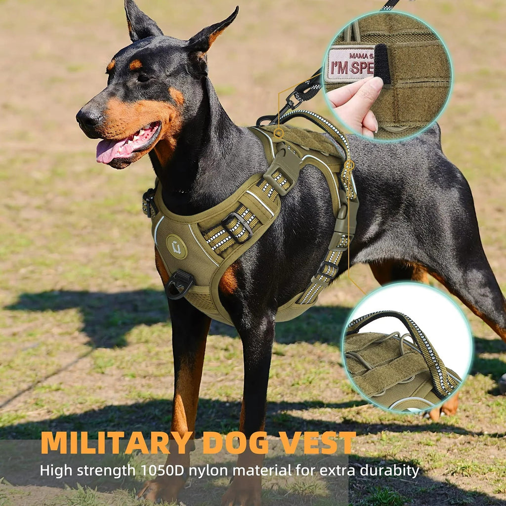 Tactical Dog Harness, No Pull Dog Harness, Adjustable Breathable MOLLE Dog Vest Harness for Medium Large Dog Reflective Military Econic Blanks