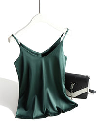AOSSVIAO 2026 Spaghetti Strap Top Women Halter V Neck Basic White Cami Sleeveless Satin Silk Tank Tops Women'S Summer Camisole Quick Pick Grocers