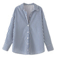 HXAO 2025 Woman Blouses Long Stripe Shirts Women Spring Summer Long Sleeve Blue White Shirt Woman Large Tops Button Up Shirts Quick Pick Grocers