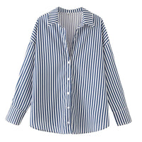 HXAO 2025 Woman Blouses Long Stripe Shirts Women Spring Summer Long Sleeve Blue White Shirt Woman Large Tops Button Up Shirts Quick Pick Grocers