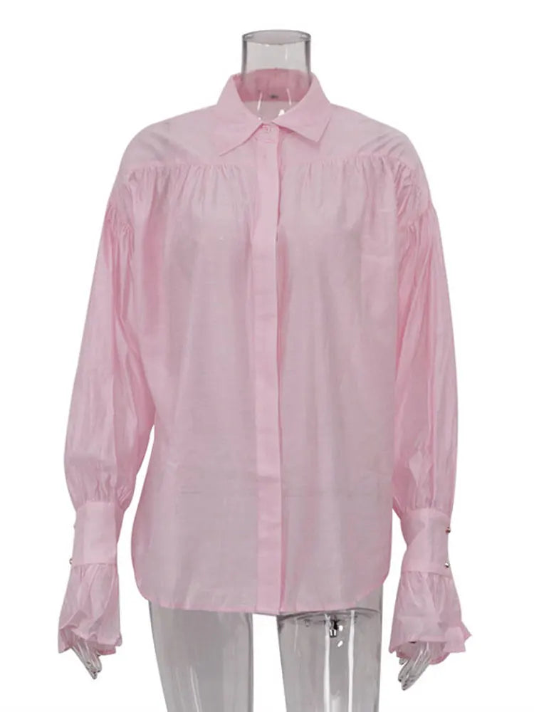 Tossy Casual Loose See-Through Shirts Women's Autumn Lapel Long Sleeve Patchwork Blouse Top Streetwear Female Solid Shirts Top Quick Pick Grocers