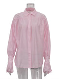 Tossy Casual Loose See-Through Shirts Women's Autumn Lapel Long Sleeve Patchwork Blouse Top Streetwear Female Solid Shirts Top Quick Pick Grocers