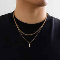 KunJoe 2pcs/set Stainless Steel Metal Rivet Pendant Thin Snake Chain Necklace for Men Punk Silver Color Cuban Link Chain Choker Quick Pick Grocers