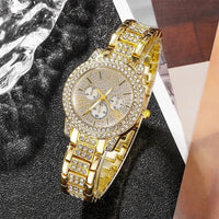 Women's Quartz Watch Gold Luxury Women Ring Necklace Earring Rhinestone Fashion Wristwatch Casual Ladies Watches Jewelry Set Quick Pick Grocers