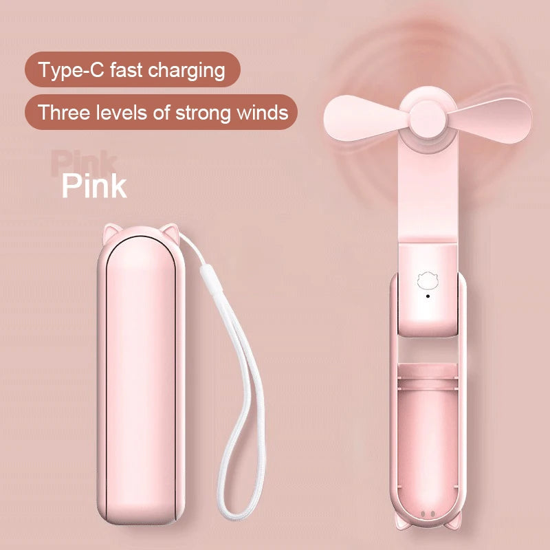 Foldable Small Fan Portable and high-power Hand Held Portable Mini Fan Rechargeable Hand USB Charge Fan Quick Pick Grocers
