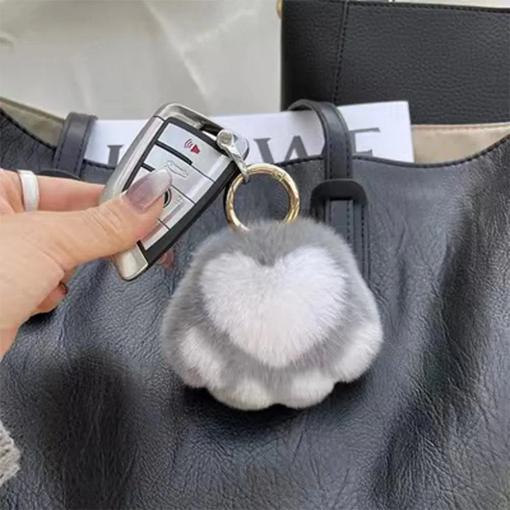 Cat Paw Pendant Keychain Couple Keychain Fluffy Faux Fur Keychain Charm Cute Soft Plush Toy Key Ring Backpack Car Key Pendant Econic Blanks