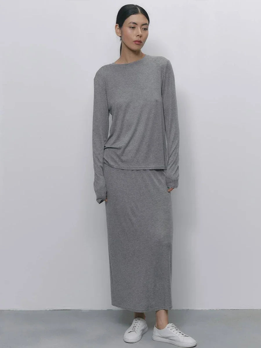 Hirsionsan Modal Soft Loose Sets Women 2026 Casual Two Pieces Long Sleeve T Shirts and High Waist Dresses Outfits Tracksuit Quick Pick Grocers