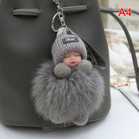 Pompom Sleeping Baby Keychain Cute Fluffy Plush Doll Keyholder Women Girl Bags Keyrings Cars Key Ring Gift Charming Decoration Quick Pick Grocers