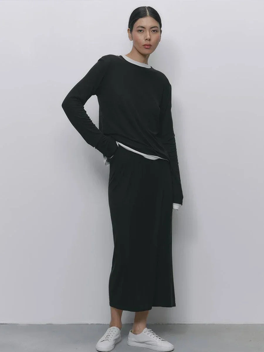 Hirsionsan Modal Soft Loose Sets Women 2026 Casual Two Pieces Long Sleeve T Shirts and High Waist Dresses Outfits Tracksuit Quick Pick Grocers