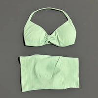 HISTELLO Gym Set 2 Piece Women Strappy Yoga Bra Top Workout Scrunch Shorts Sports Suit Fitness Clothes Seamless Yoga Set Quick Pick Grocers