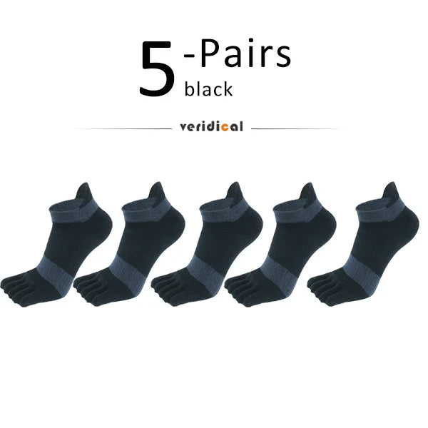 5 Pairs Five Finger Ankle Sport Socks Cotton Mens Striped Mesh Breathable Shaping Anti Friction No Show Socks With Toes EUR39-46 Quick Pick Grocers