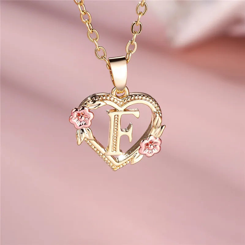 Female A-Z Letter Flower Pendant Necklace Yellow Gold Color Wedding Jewelry Gift For Women Quick Pick Grocers