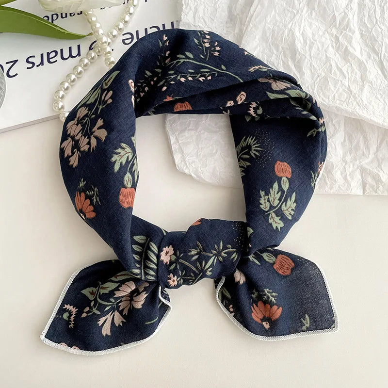 55cm Laies Headband Cotton Linen Square Scarf Women Korean College Girls Fashion Spring Autumn New Style Elegant Neck Scarves Quick Pick Grocers