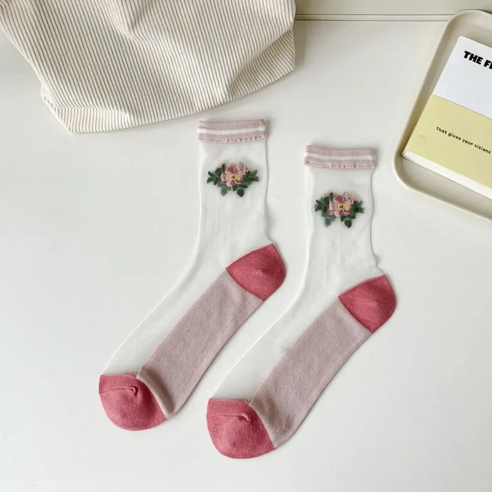 Fashion Socks For Women Summer Breathable Trendy Casual Socks Cute Fashion Korean Style Transparent Lace Sweet Socks Quick Pick Grocers