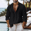 Cotton Linen Shirt for Men Summer Beach Style Solid Color Single Breasted Breathable Shirts Lightweight Stylish Button Tops Quick Pick Grocers