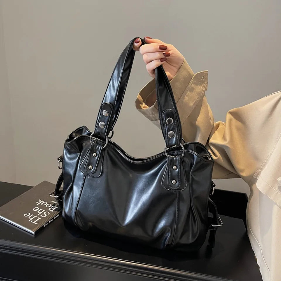 Retro Brand Roomy Shoulder Bag Female Luxury Solid Color Classic Crossbody Bag Large Capacity Style Soft PU Leather Tote Bag Quick Pick Grocers