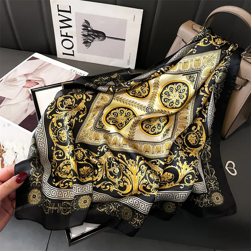 New Four Seasons Fashion Print Silk Square Scarf 70x70cm Fashionable Four Seasons Headband Luxury Sunscreen Shawl Bandannas Quick Pick Grocers