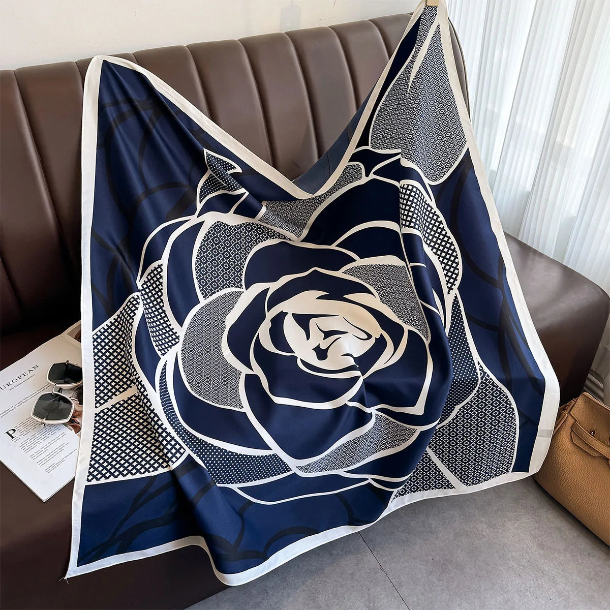 90*90Cm Square Scarf Twill Silk Feeling Women Head Shawls and Wraps Luxury Hair Tree Print Neck Scarves Hijab Bandana Pashmina Quick Pick Grocers