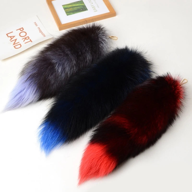 Plush-Fox Tail Keychain Furry Racoon Tail Keyring Keychain 28cm Animal Tail Key-Pendant Pompoms Keyring Holder Bag-Decor Econic Blanks