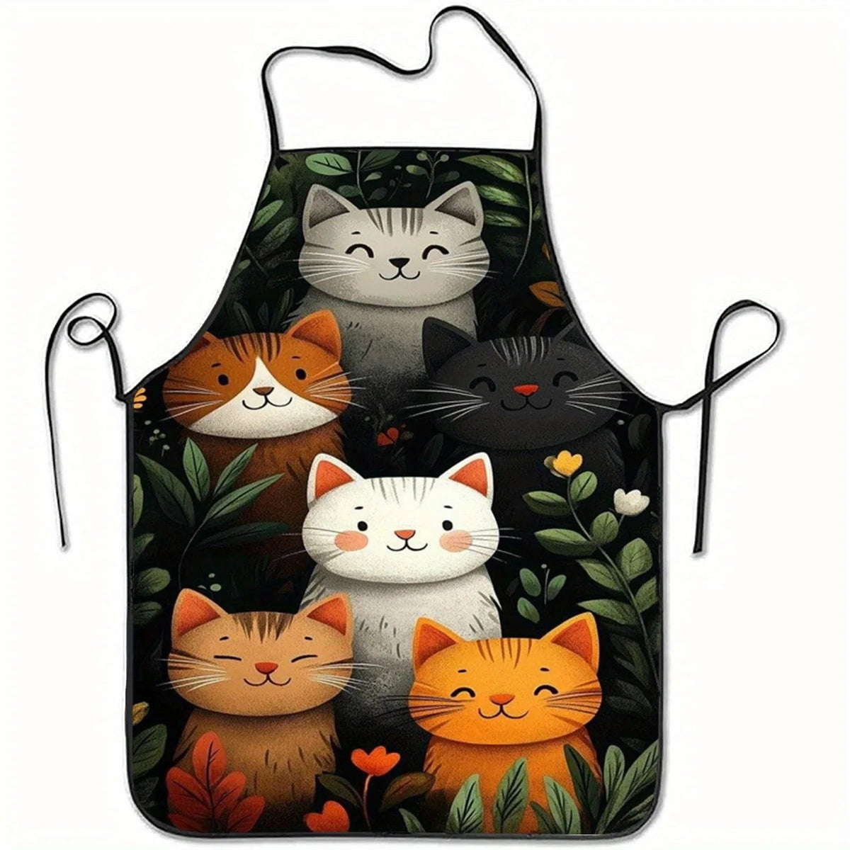 Cute Cat Pattern Polyester Apron  Vibrant Cartoon Cats with Hearts & Stars DesignKitchen Apron for Cooking, Baking Home Decor Quick Pick Grocers