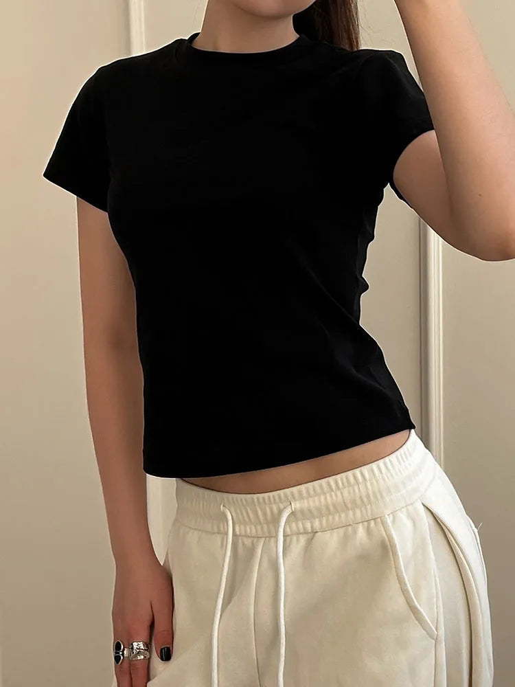 Basic T Shirts Women Cotton Slim Fit White Tops Summer Black Tees Crew Neck 100% Cotton T Shirt For Women Plain T-shirts Soft Quick Pick Grocers