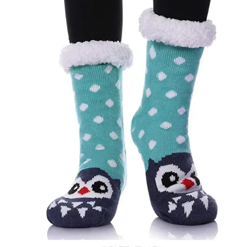 Christmas Gift Slipper Socks Women Thermal Winter Warm Plush Non slip Grip Sleeping Floor Short Sock Fuzzy Fluffy Female Cartoon Quick Pick Grocers
