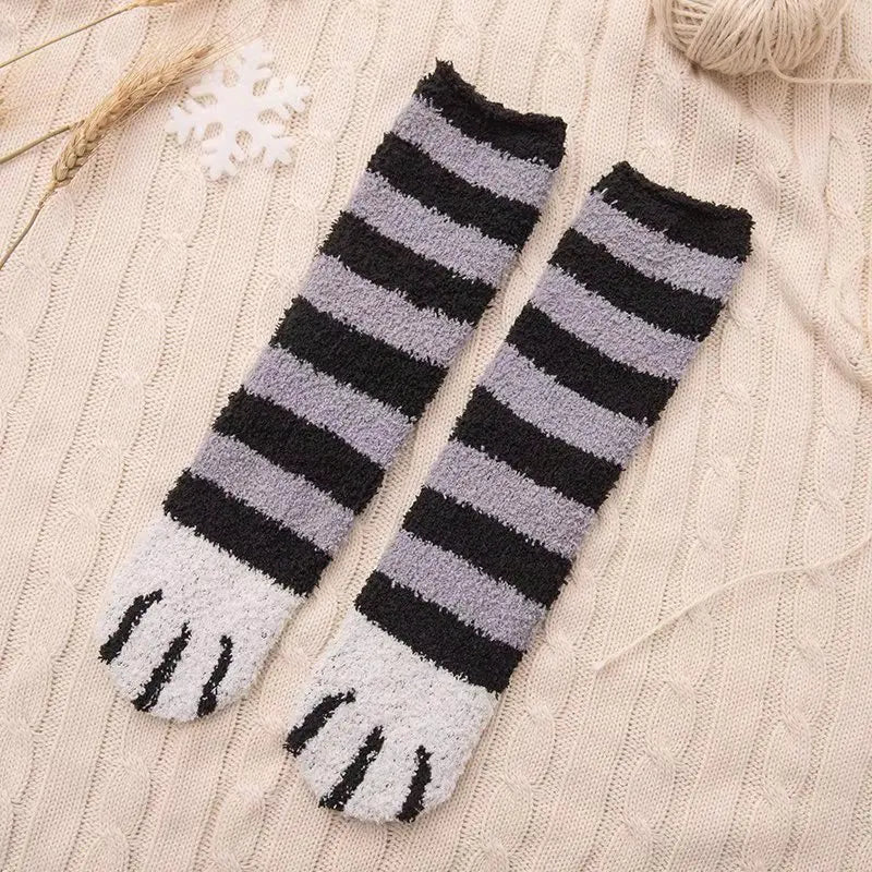 Women Winter Warm Fluffy Socks Cute Animal Claw Cat Paw Footprint Fuzzy Socks Female Thick Coral Fleece Home Floor Sleep Socks Purest Peak