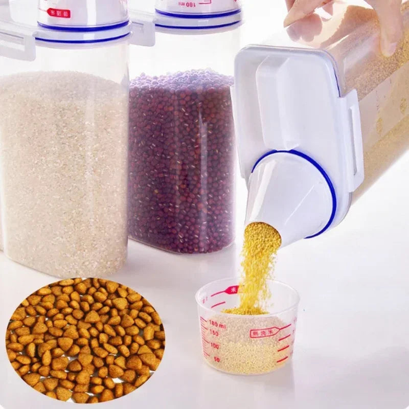 1.5kg/2kg Dog Cat Food Pail Plastic Storage Tank with Measuring Cup Container Moisture-proof Sealed Jar Pet Supplies Accessories Econic Blanks