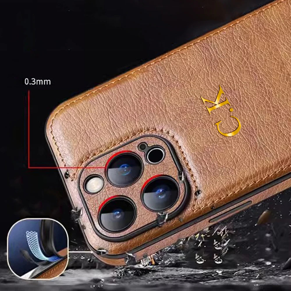Personalized Name Classic Leather Case For iPhone 17 16 15 14 13 12 11 Pro Max 17 Air Luxury Customized Initials Engraved Cover Quick Pick Grocers