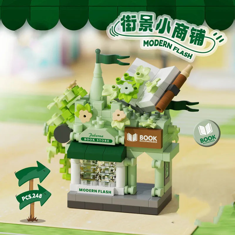 Library Candy Store Street View Coffee Pet Bread Flower Hamburger Small Shop City Building Blocks Fun Street Store Toys Quick Pick Grocers