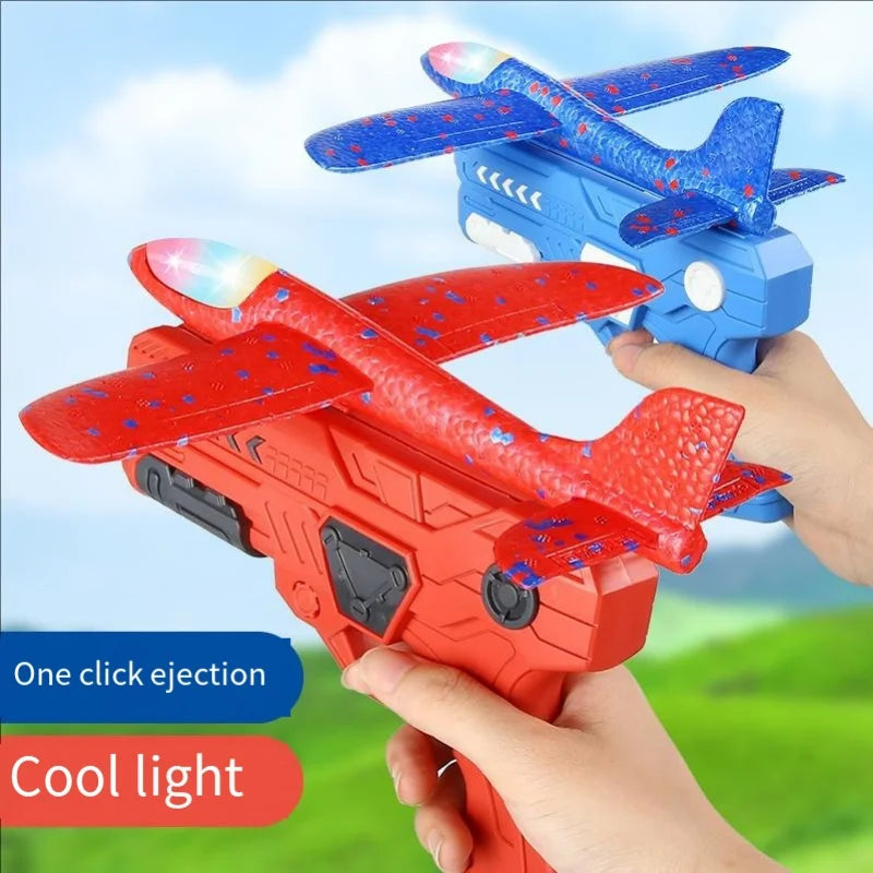 Glowing Foam Aircraft 10M Launcher Catapult Glider Aircraft Gun Toy Children's Outdoor Game Bubble Model Shooting Flying Roundab Quick Pick Grocers