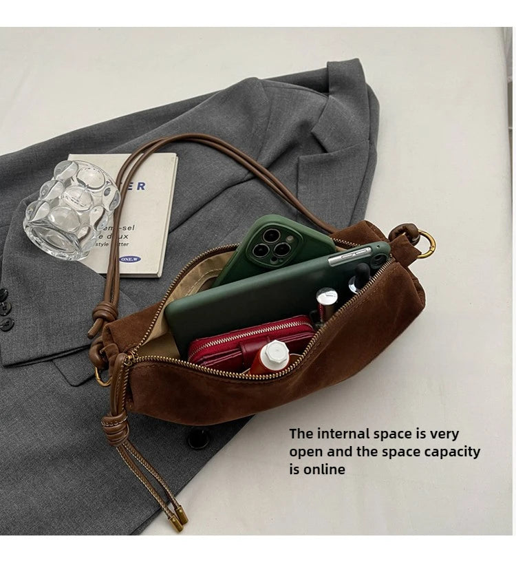 Faux Suede Super Popular Niche Suede Shoulder Bag for Women 2025 Hot Sale Single Crossbody Bags Underarm Dumpling Sweet Bags Quick Pick Grocers